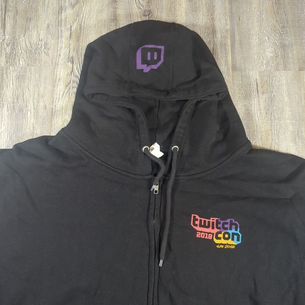 Twitch Con 2018 San Jose Jacket Mens 3XL Black Zip Hooded Gaming Streaming - Picture 5 of 13
